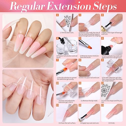Vista 9 de BORN PRETTY Poly Nail Extension Gel Kit-6 Colors Poly Nails Gel Kit Nude Clear Jelly Pink All In One Kit Builder Glue Gel with Nail Lamp Base Top
