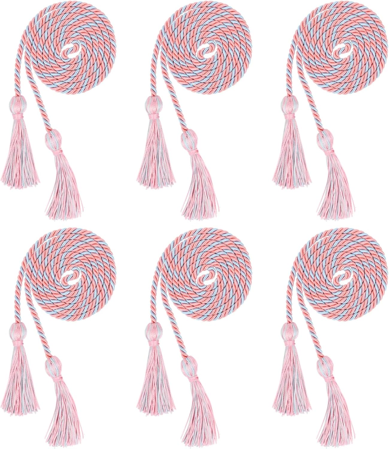 Beautyflier Graduation Honor Cords, Graduation Cords with Sewing Tassels Polyester Yarn Honor Cord, Graduation Decorations for Students Bachelor Gown Master or PhD Gown (Pink & Light Blue(6pcs))