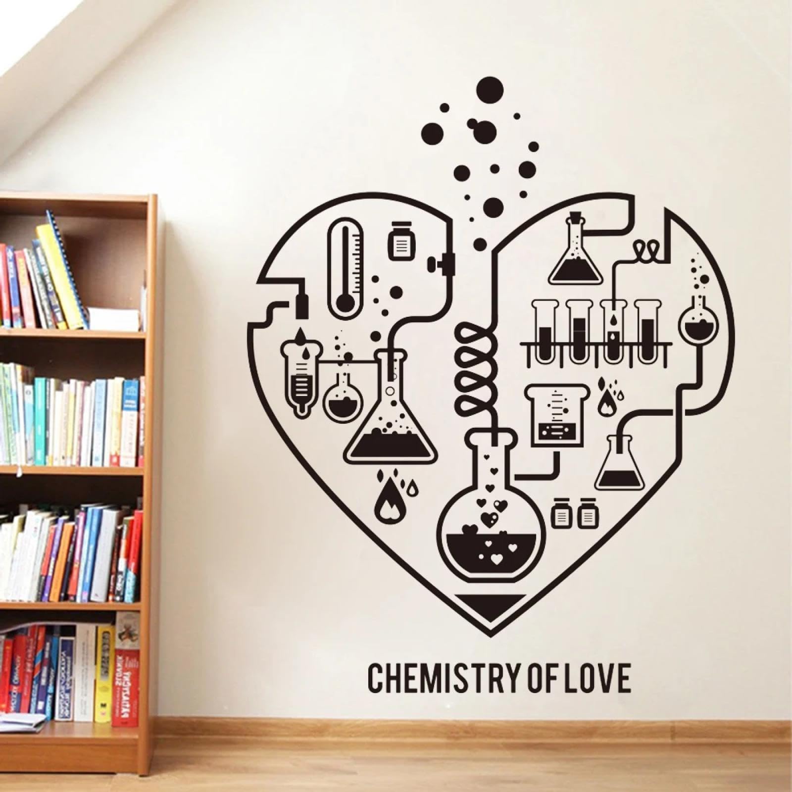 Youousi Black Love Chemistry Science Experiment Vinyl Wall Stickers, Chemistry Wall Decals, Laboratory, Classroom, Science, Bedroom, Children's Room Decoration