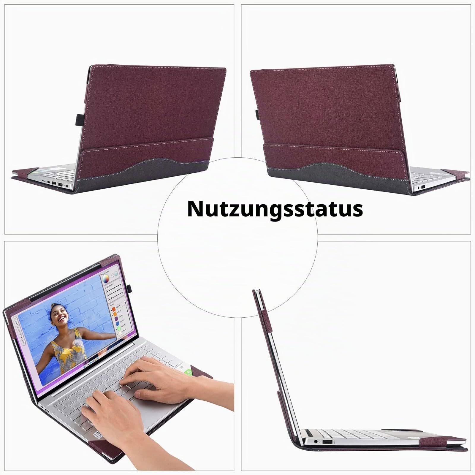Schutzhülle für Samsung Galaxy Book5/4/3 Pro 360 & Book4/3 Pro & Book 4/3 Ultra [Nicht passend für Book4/3 360], 2-in-1-Hülle, PU-Leder, Weinrot