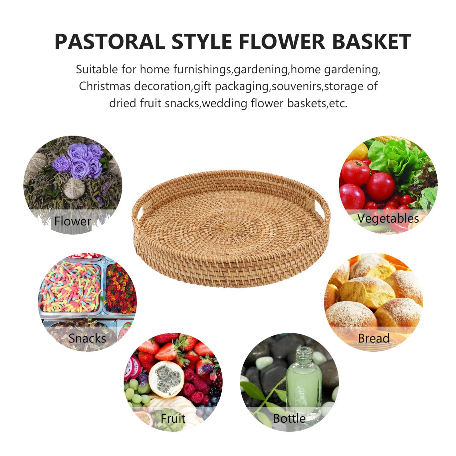OUNONA Cesto in Rattan Intrecciato per Frutta e Oggetti, Resistente e Facile da Lavare, per Soggiorno e Picnic, Design Pratico e Creativo