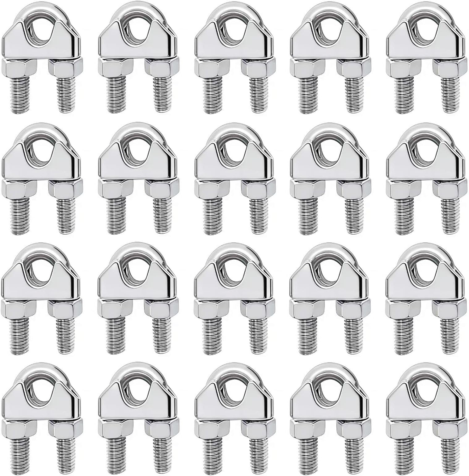 Wire Rope Clip, Luckkyme Wire Rope Clamp 20PCS Stainless Steel 1/4" M6 Wire Rope Cable Clip Clamp