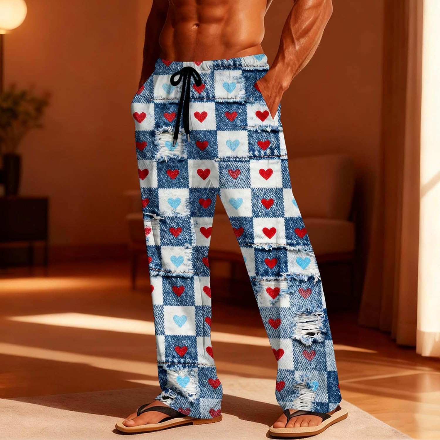 SHOPESSA Mens Valentines Day Pajama Pants Fashion Funny PJ Bottoms Elastic Drawstring Comfy Soft Lounge Pants with Pockets - Image 9