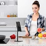 OMOTON Cell Phone Stand, Adjustable Angle Height Phone Holder Desktop for iPhone 17/Air/17 Pro/17 Pro Max/16/15, Samsung Galaxy and Other Phones (3.5-7.0 Inch), Black