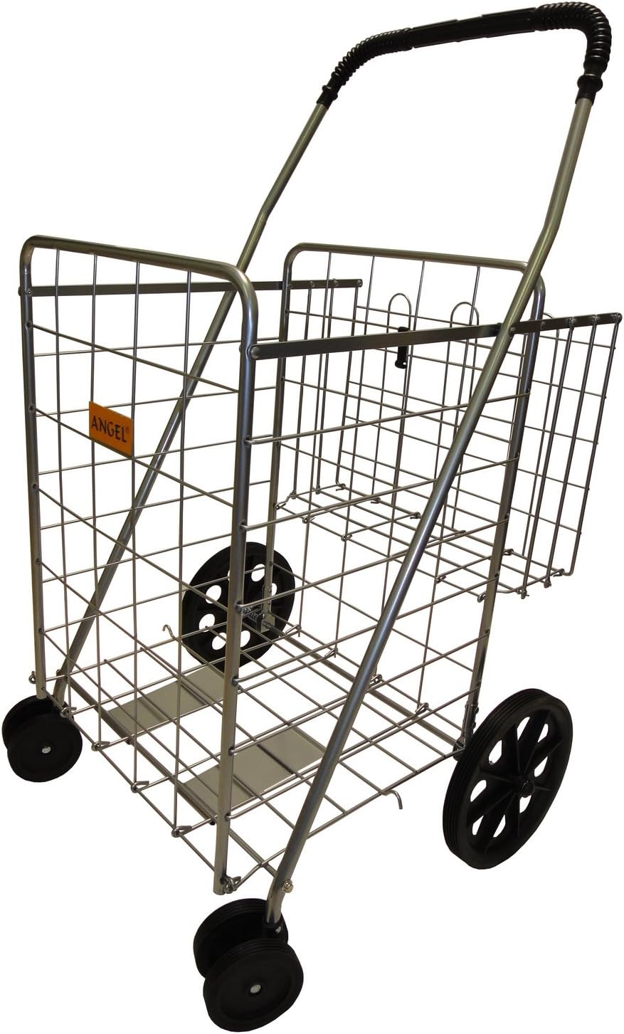 Large Swivel Shopping Cart With Extra Basket Silver
