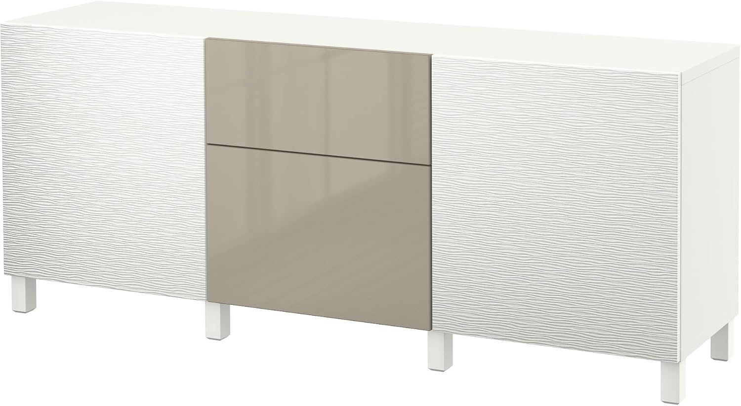 BESTÅ Storage Combination with Drawer, Laxviken White/Cels Biken, High Gloss/Beige, 180x42x74cm