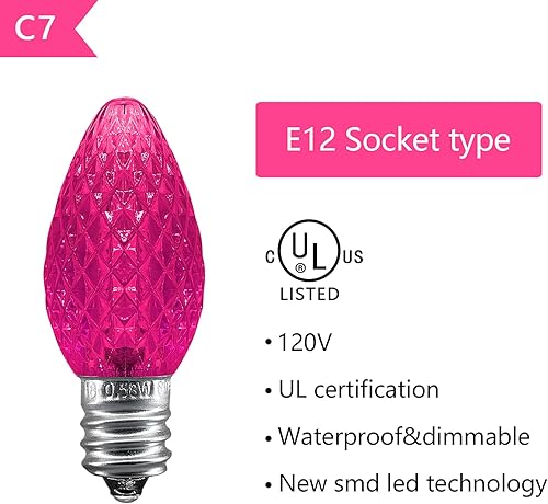 Miniatura 10 de Caja de 25 bombillas LED C7 de repuesto con certificación UL, 2 LED SMD en cada bombilla C7 regulable para tira de luces al aire libre, totalmente