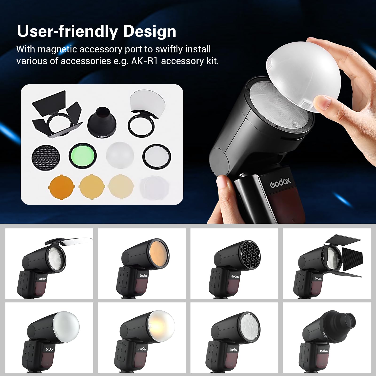 Godox V1 V1C V1-C Flash pour Canon, 2.4G TTL Godox V1 Canon Ronde Flash HSS 1/8000s, Lampe Pilote LED à 10 Niveaux, 480 éclairs à Pleine Puissance, pour Portrait Mariage Voyage Product Photographie