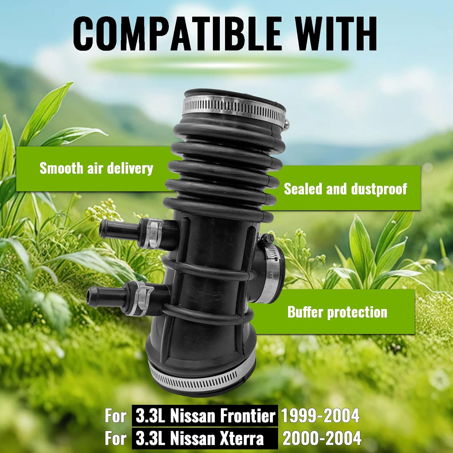 16578-4S100 Engine Intake Hose for 1999-2004 3.3L Nissan Frontier and 2000-2004 Nissan Xterra V6 3.3L - Replacement Part 696-067(16578-4S100)