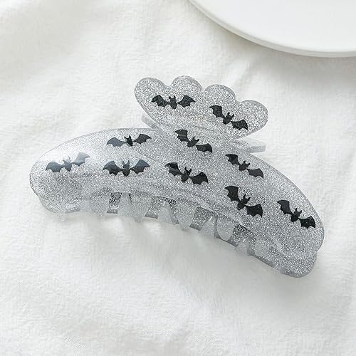 Miniatura 3 de Pinzas para el cabello de Halloween para mujer, diseño exquisito de murciélago negro, antideslizantes, color blanco, con purpurina, pinzas de