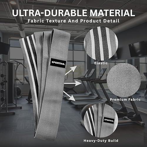 Miniatura 4 de Bandas de resistencia de tela de longitud extendida de 76 pulgadas para entrenamiento, 3 pulgadas de ancho, antideslizantes, extra largas, sin