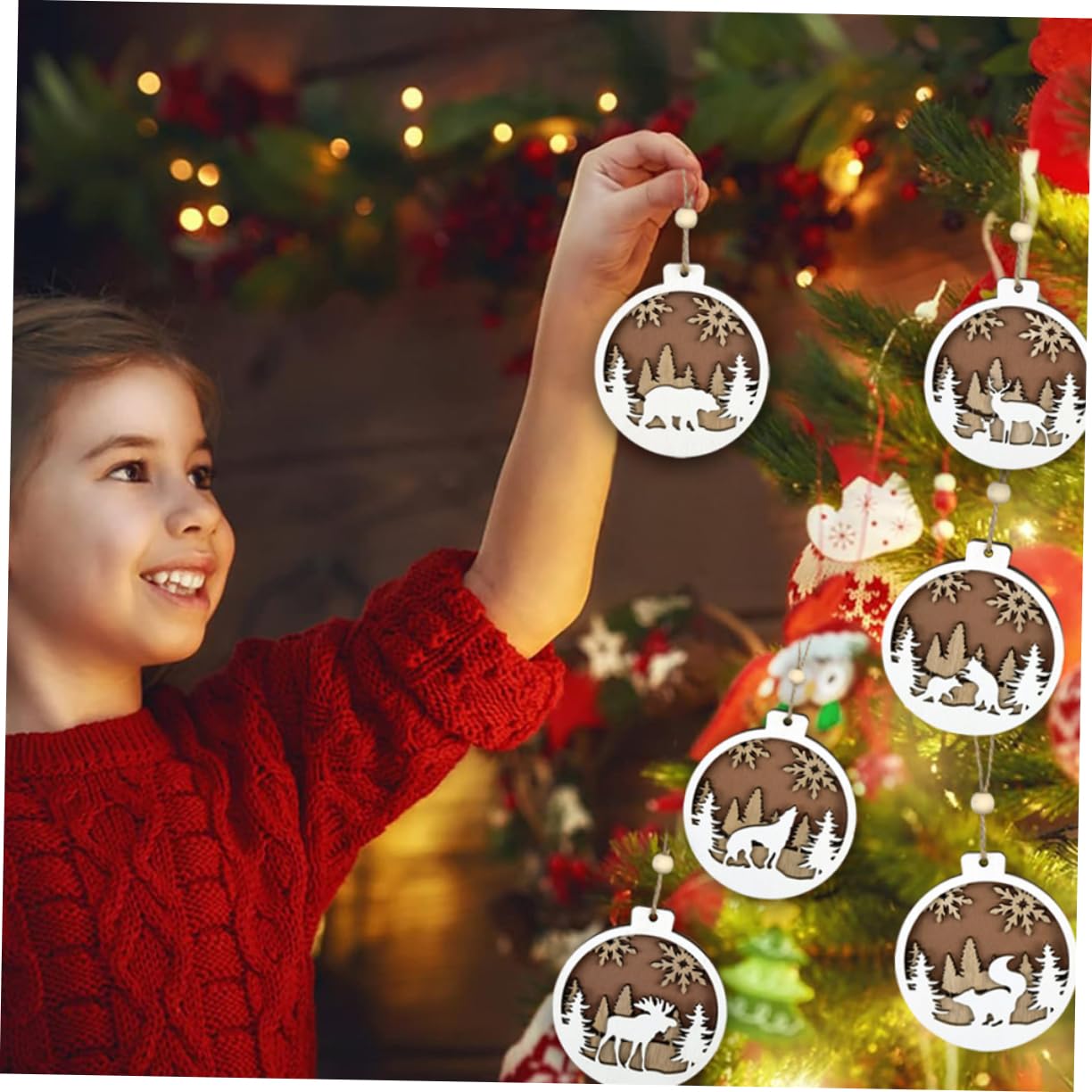 GLEAVI 5 Sätze Hölzerne Geschnitzte Weihnachtsbälle Christbaumschmuck Weihnachtsdekorationen Gnom Weihnachtsbaumschmuck Zum Aufhängen Baum Hängende Ornamente 6 Stück * 5