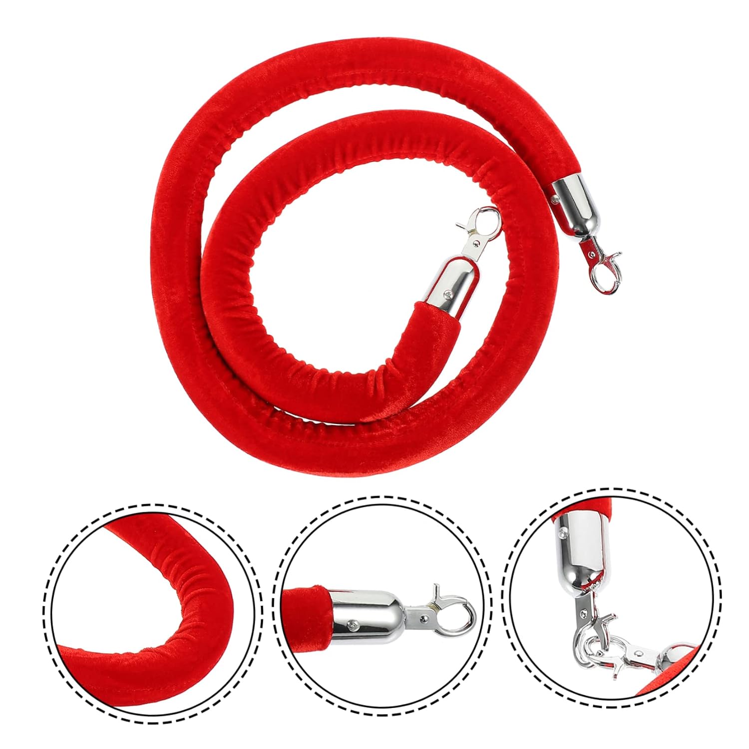 Elegant Crowd Control Barrier Rope with Hooks Red Velvet Stanchion Lanyard for Events Parties and Museums and Strong Queue Management