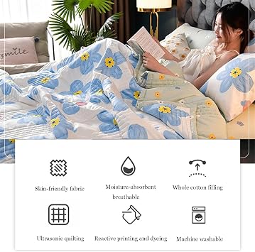 Quilted Spring Summer Quilt - Queen Size Soft Comfortable Quilts Machine Washable Single Double Blanket for Bed Comforter(D,100 * 150cm)