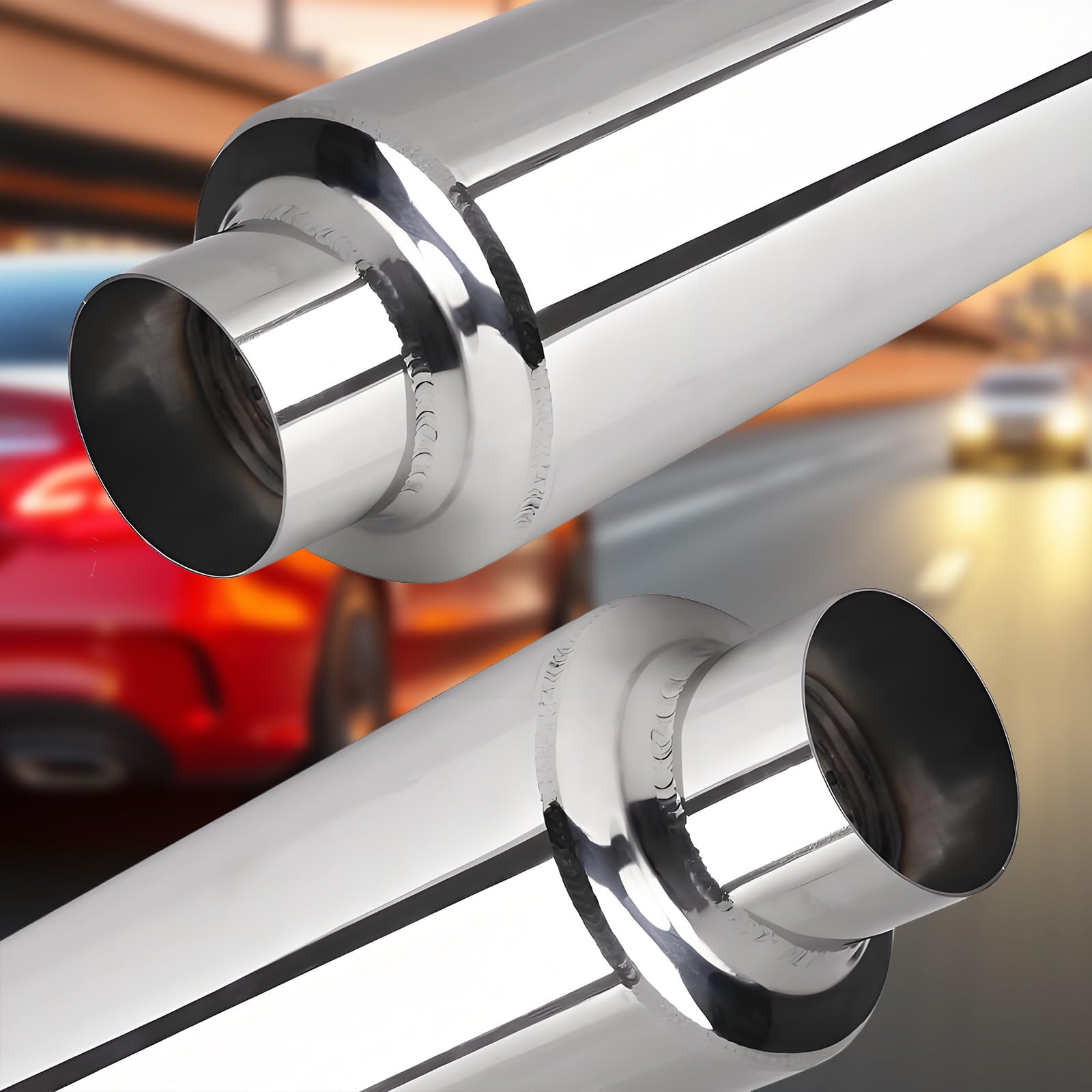 Silenziatore, Silenziatore Auto di Scarico in Acciaio Inox da 305 mm con Uscita Aria da 63 mm Terminale Scarico Auto Universale Terminali di Scarico Passante per Una Varietà di Veicoli