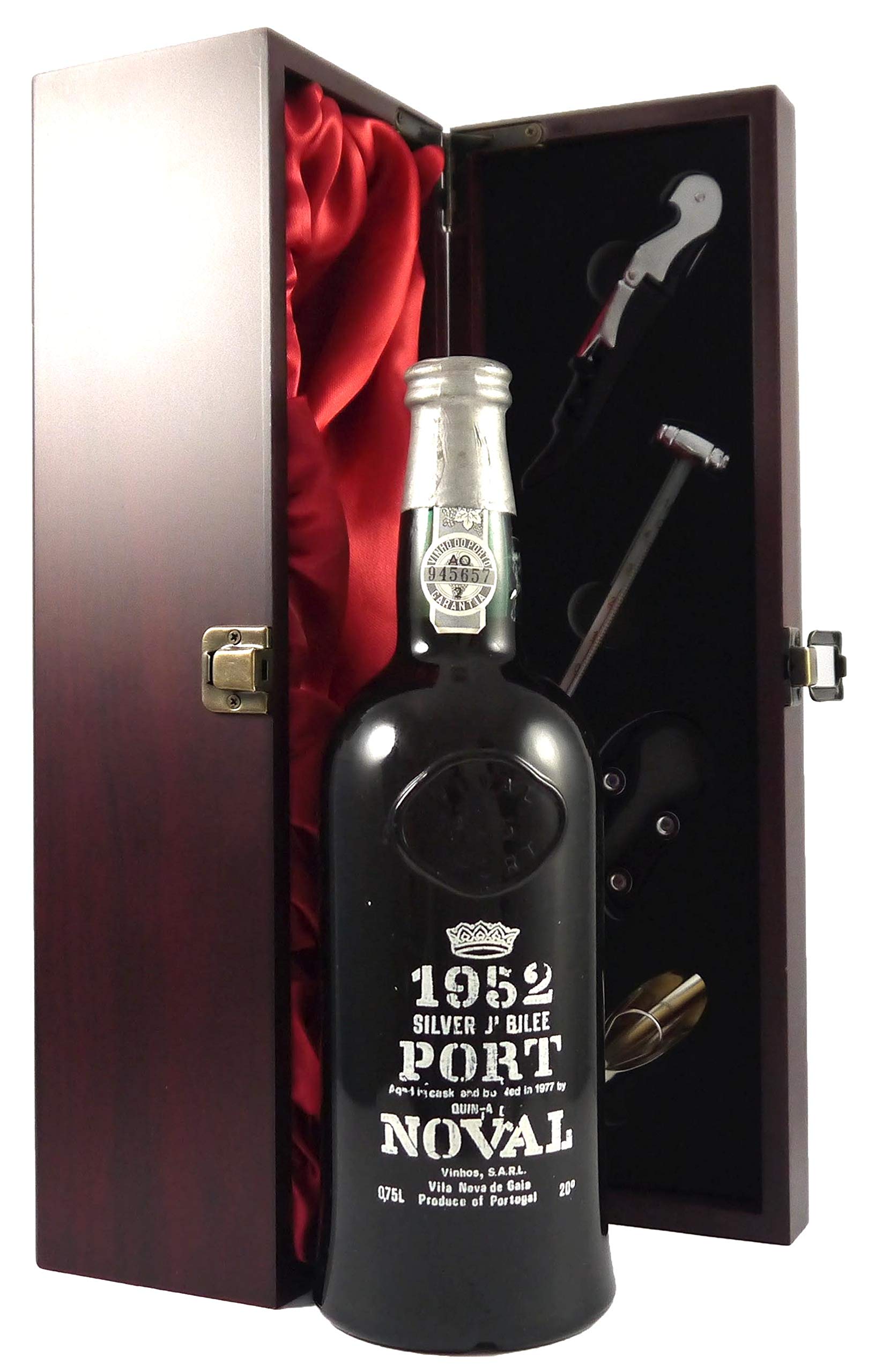 Quinta do Noval Silver Jubilee Colheita Port 1952 presented in a silk lined wooden box with four wine accessories 1 x 750ml