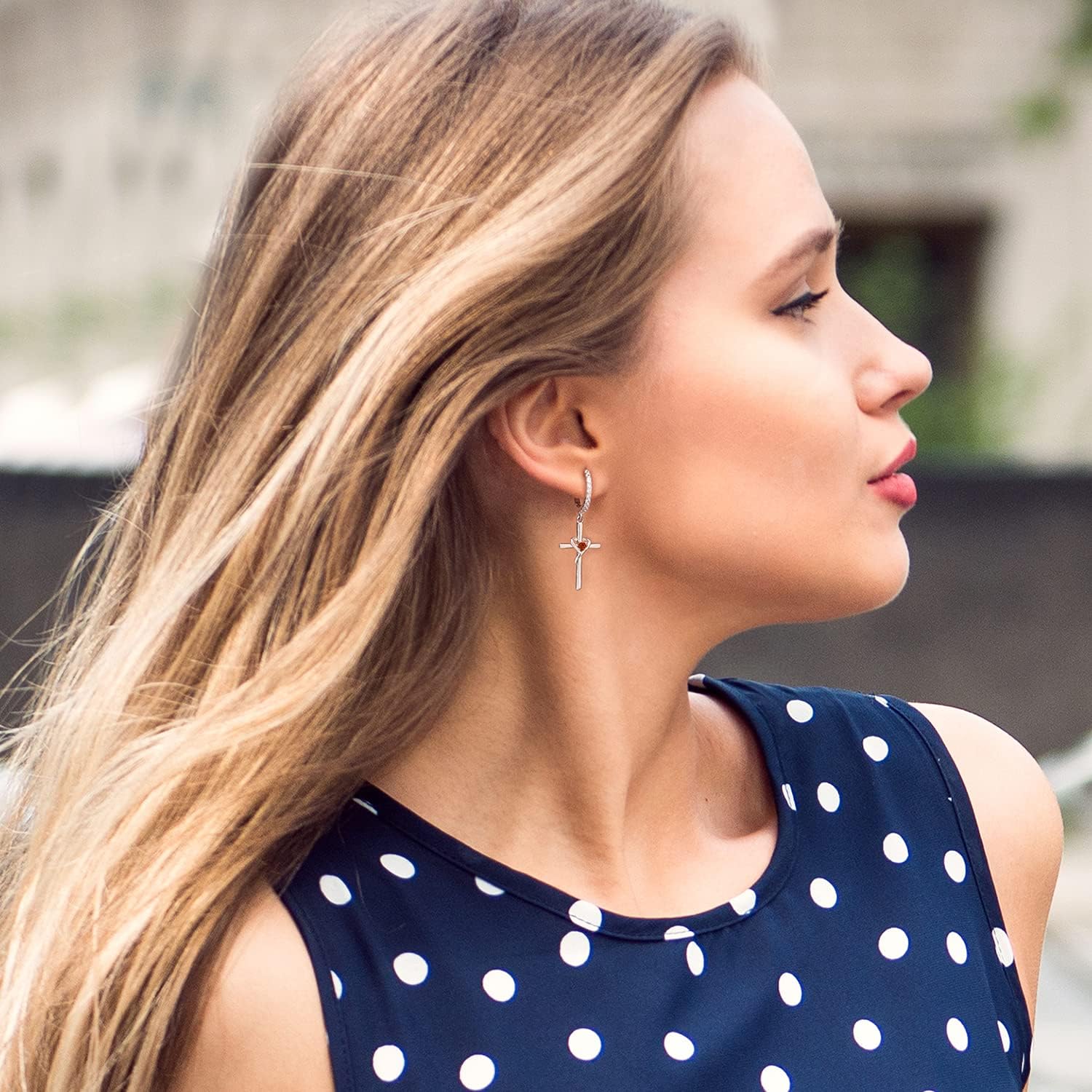 AmorAime 925 Sterling Silver Earrings for Women 14k Gold Plated Earrings Birthstone Heart Earring Dangle Cross Earring - Image 6