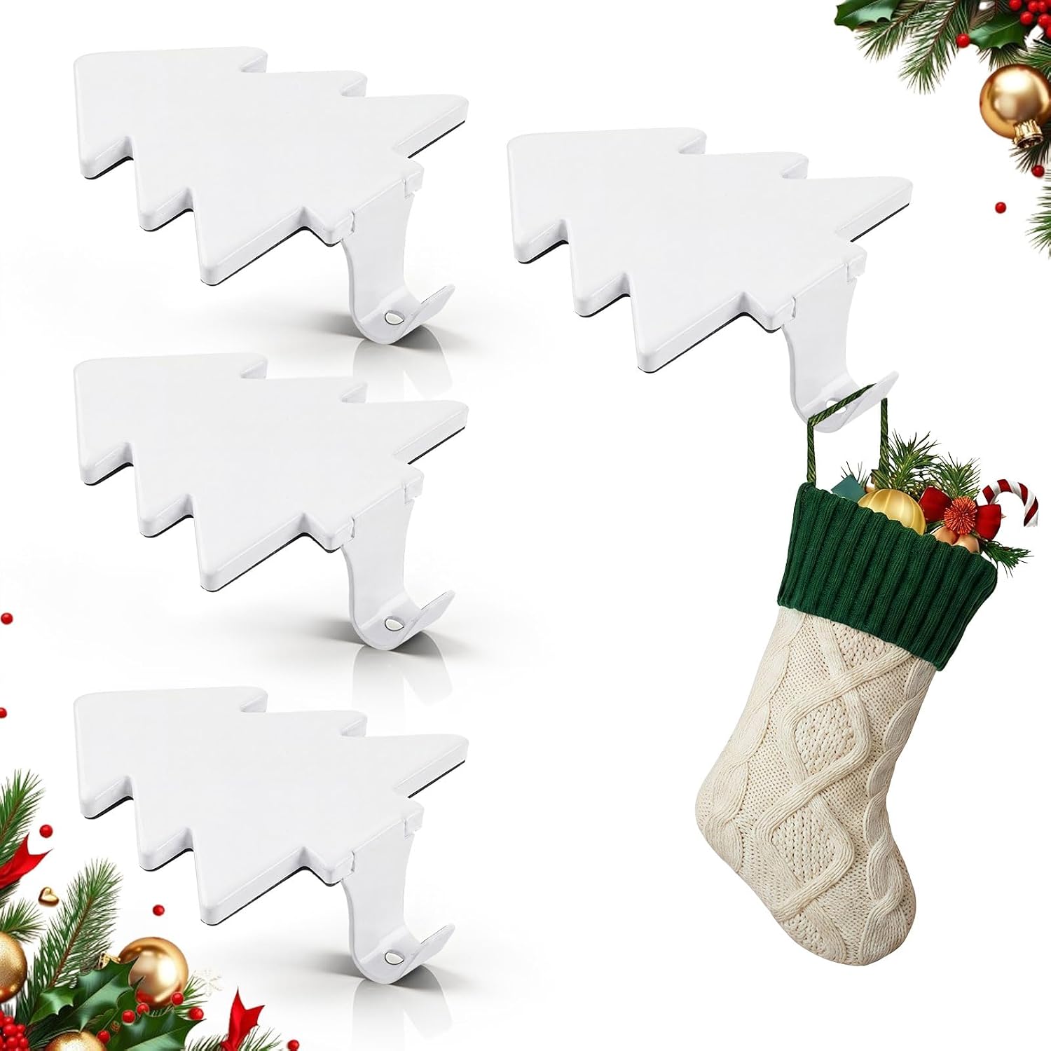 Christmas Stocking Holders for Mantle Set of 4, Heavy-Duty Non-Slip,White