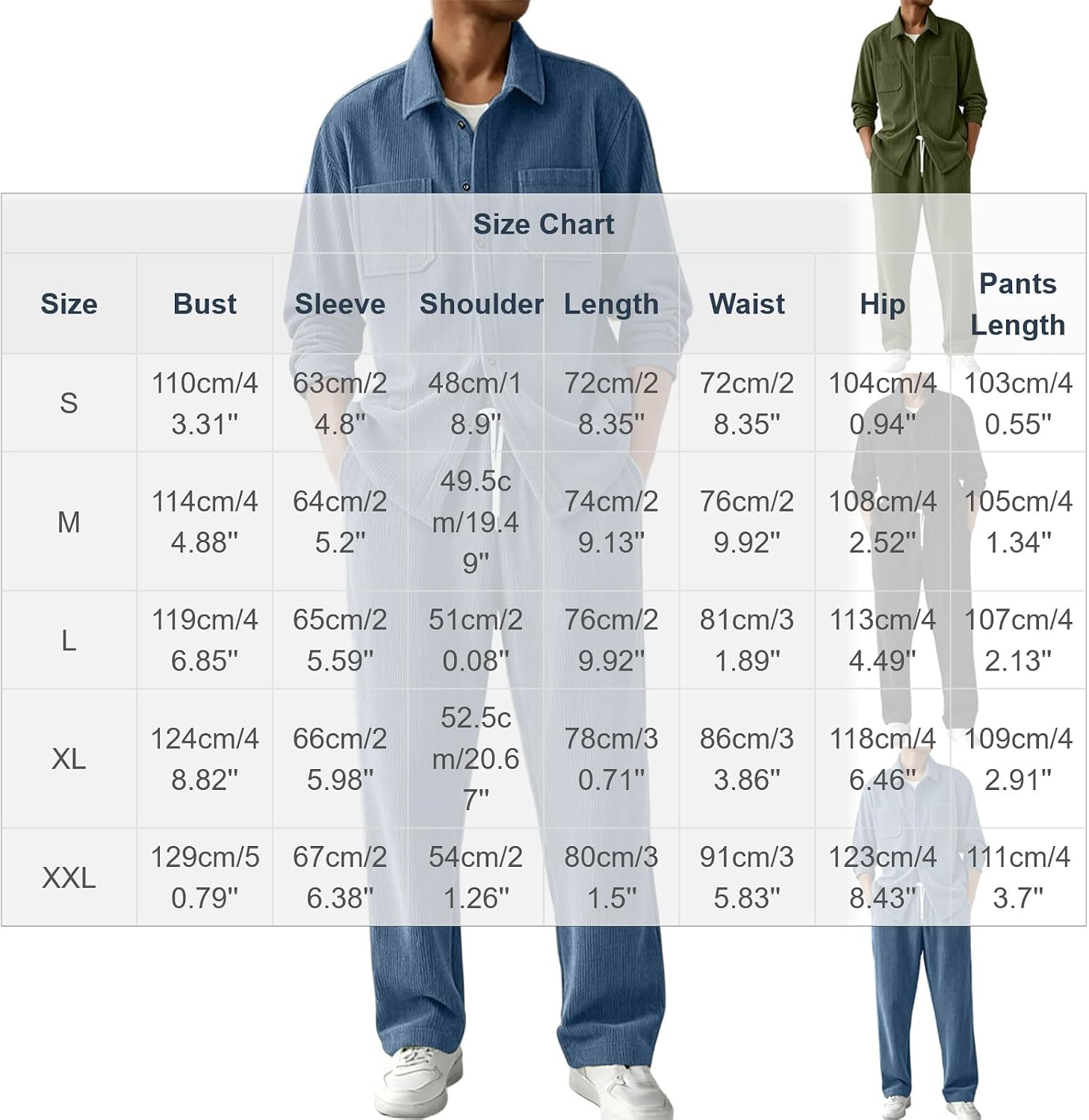 Cambkatl Corduroy 2 Piece Outfits for Men Loose Long Sleeve Button Down Shirts with Straight Leg Pants Business Casual Sets