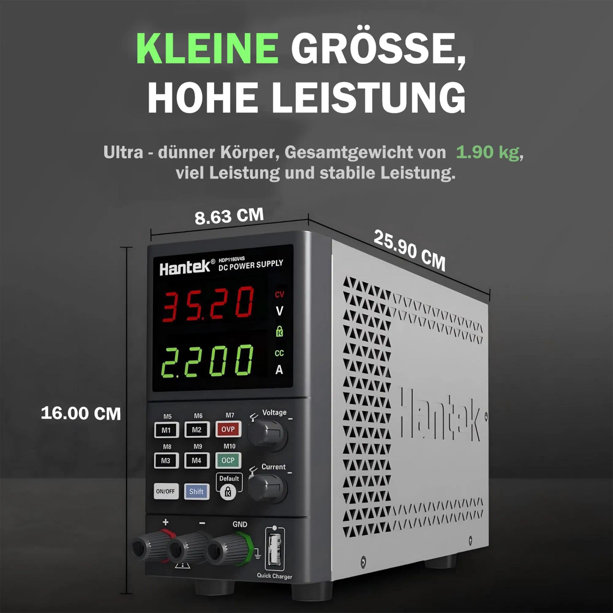 Hantek HDP1160V4S Programmierbares DC/AC Labornetzteil 160V 4A 180W 10-100mV/1mA 4-stelliger Display-Eingang 230V/115V Speicherfunktionen bis zu 10 Gruppen, Produktionslinie, Heimreparatur