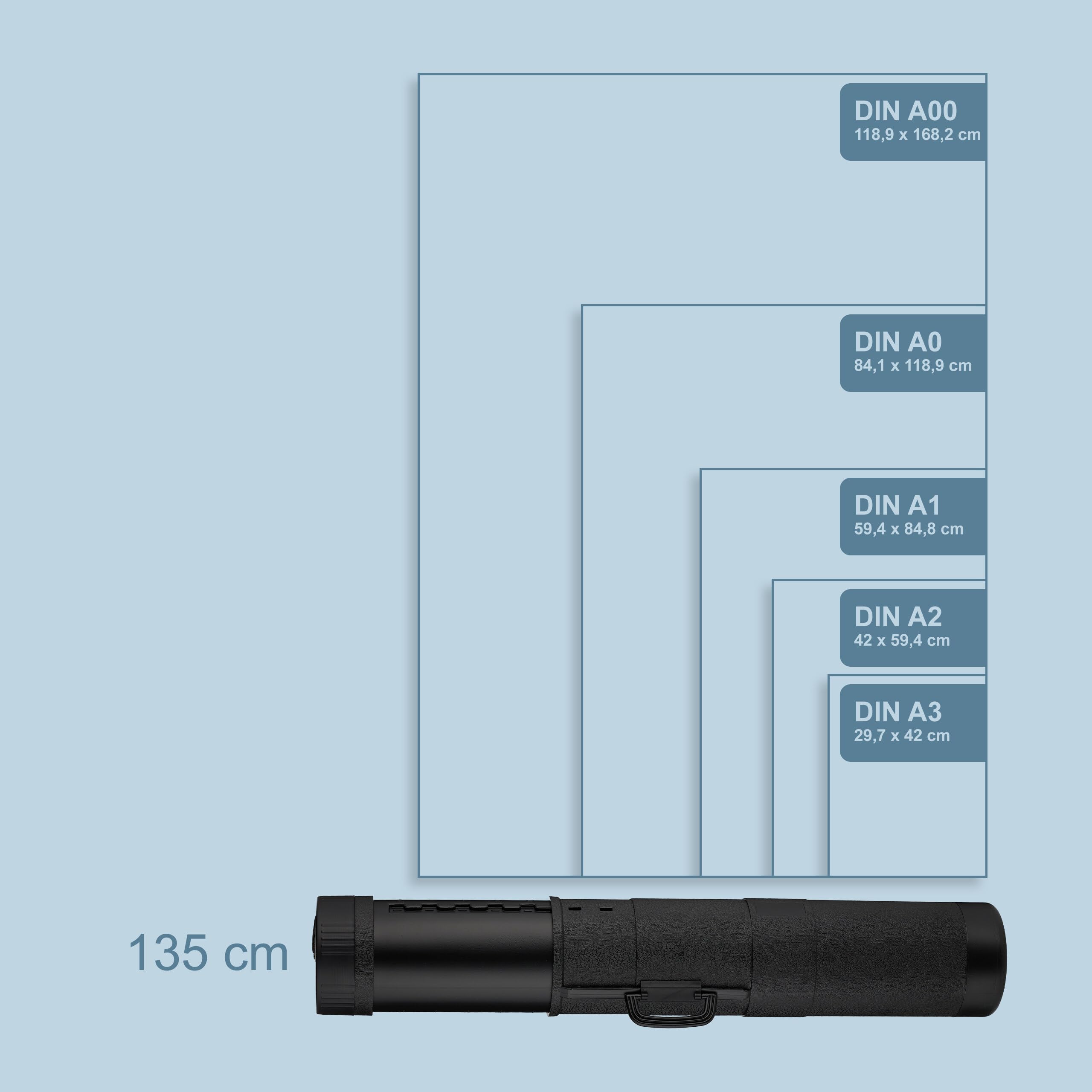 Relaxdays Rollo Extensible para Carteles de hasta DIN A0, 80-135 cm, Ø 18,5 cm, Negro, Transporte y exhibición