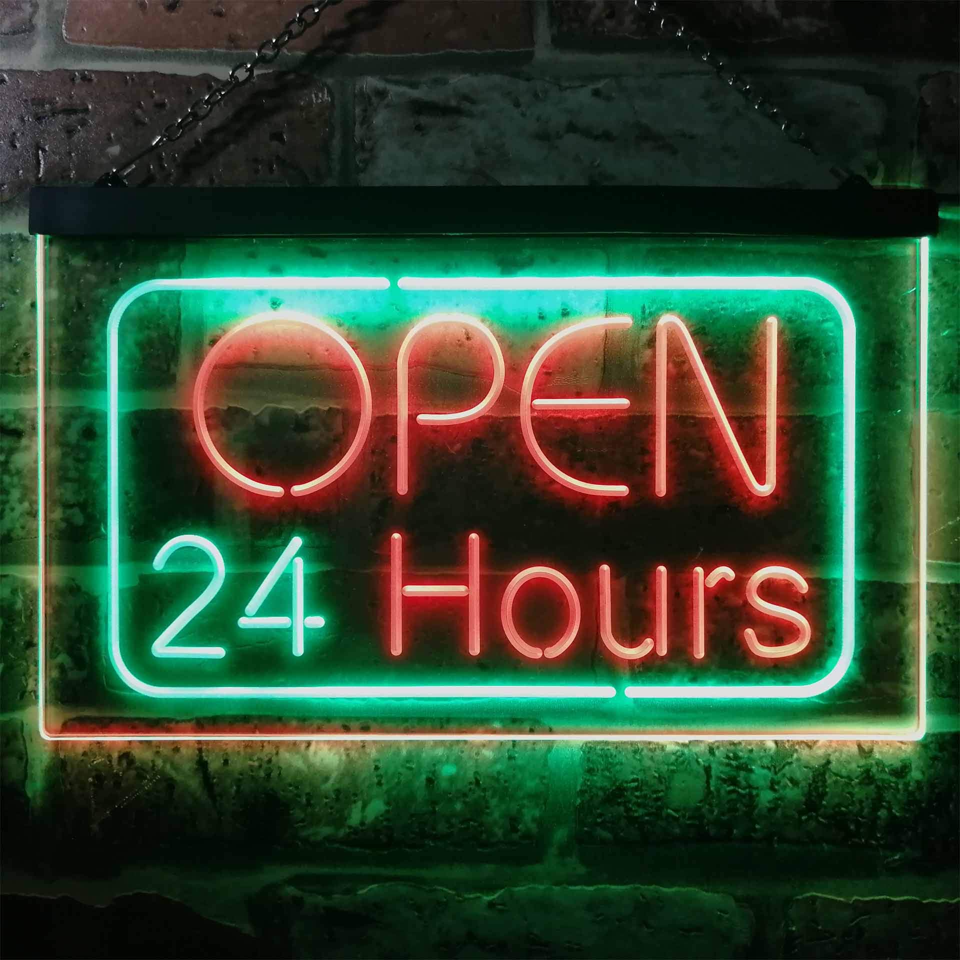 ADVPRO 24 Hours Open Shop Overnight Display Dual Color LED Enseigne Lumineuse Neon Sign Vert et Rouge 600 x 400mm st6s64-i2384-gr