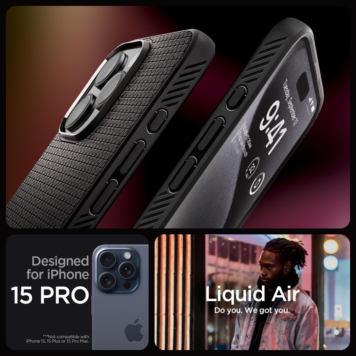 Spigen Liquid Air Designed for iPhone 15 Pro Case (2023) [Military-Grade Protection] - Matte Black - Image 2