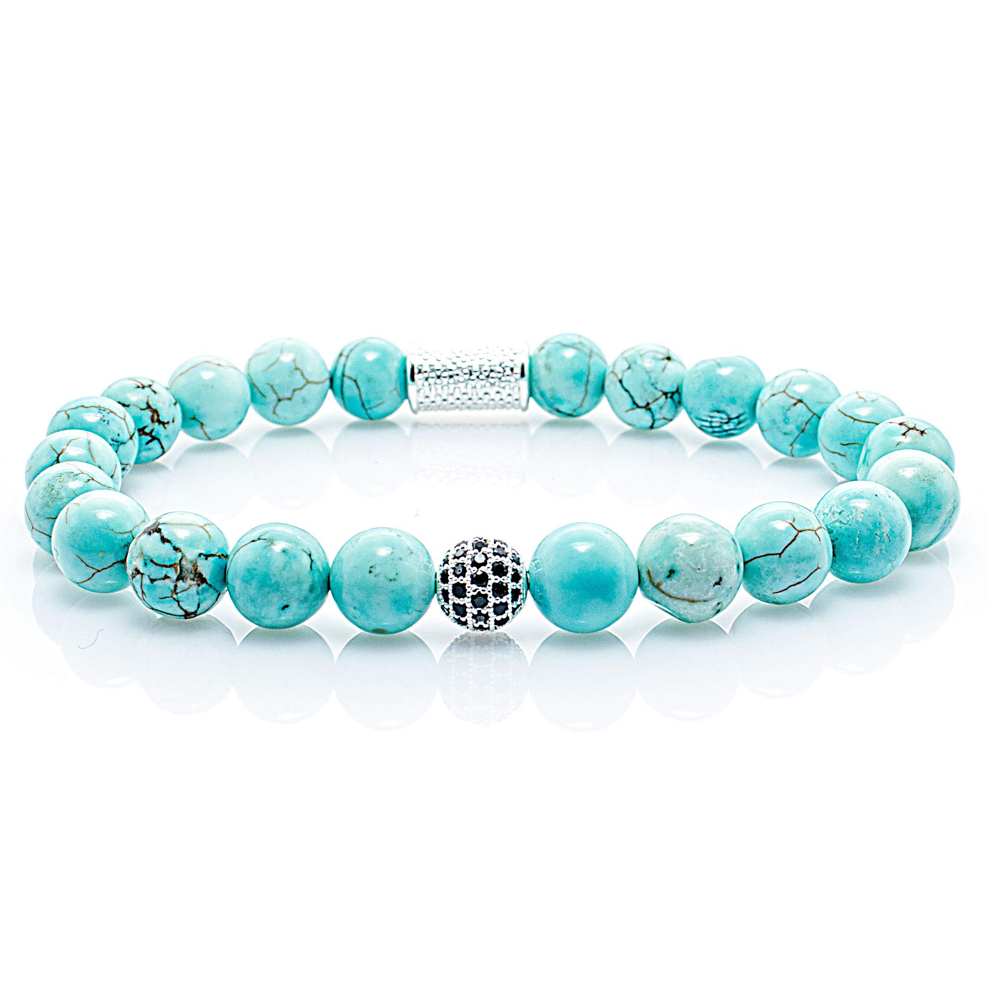 Türkis 925 Sterling Silber Armband Bracelet Perlenarmband Beads Silver Black Kugel 8mm Cubic Zirkonia