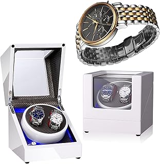 自動ダブルウォッチワインダー 静音モーター付き オートクルーズ操作&5回転モード 腕時計2本用 二重電源 木製収納ボックスケース 絶縁3CM磁化 家庭用 時計店用