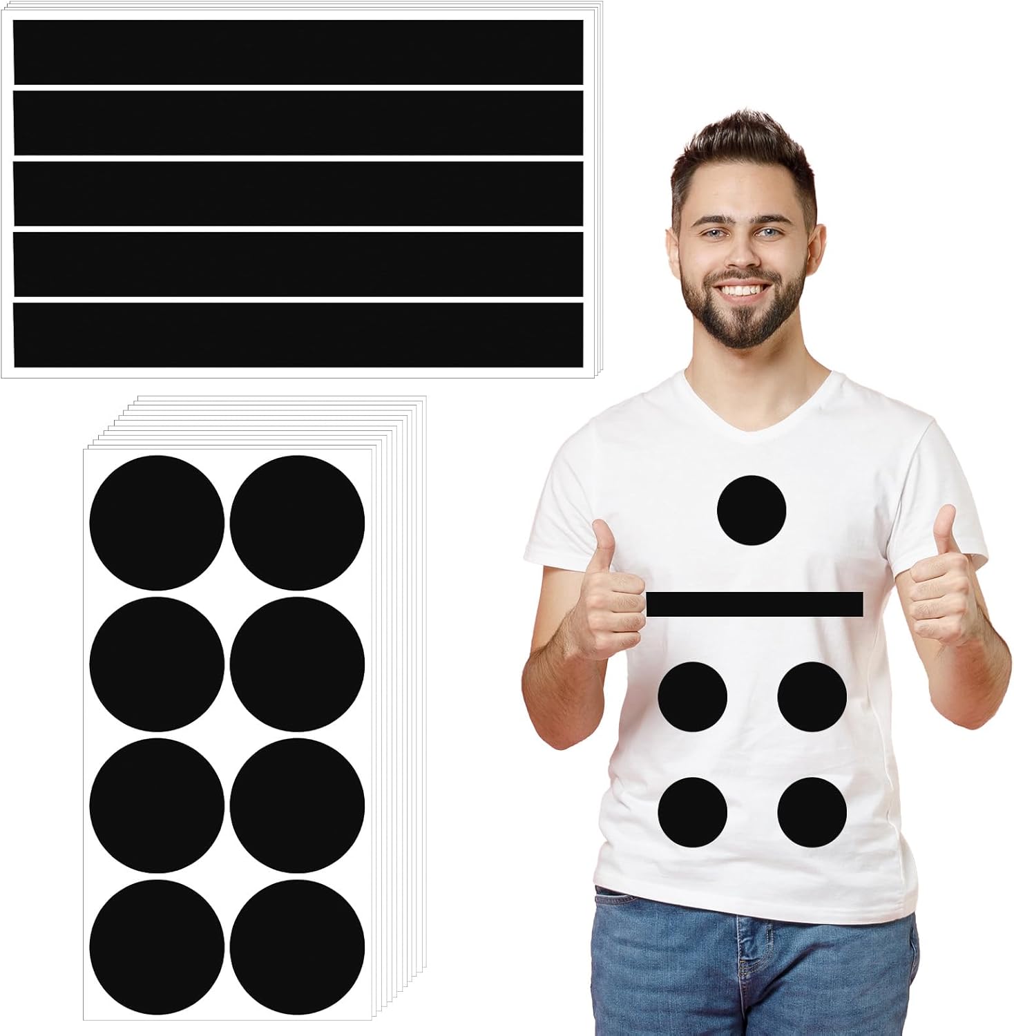 Halloween Domino Costume Accessories Round and Strips White Self Adhesive Felt Apron for Adult Women Dominos Costume