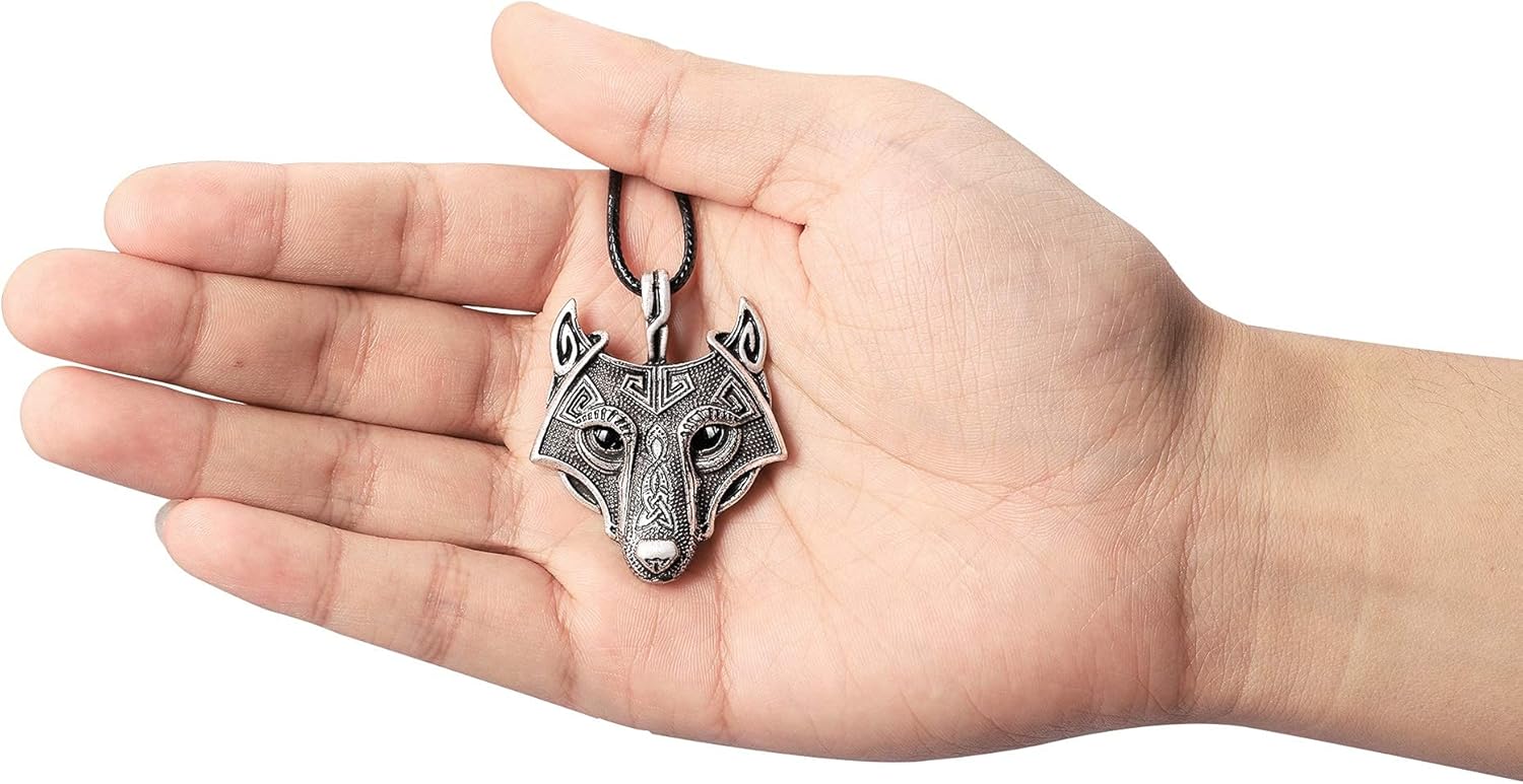 HAQUIL Wolf Necklace, Viking Wolf Head Pendant, Faux Leather Cord, Viking Jewelry Gift for Men and Women - Image 2