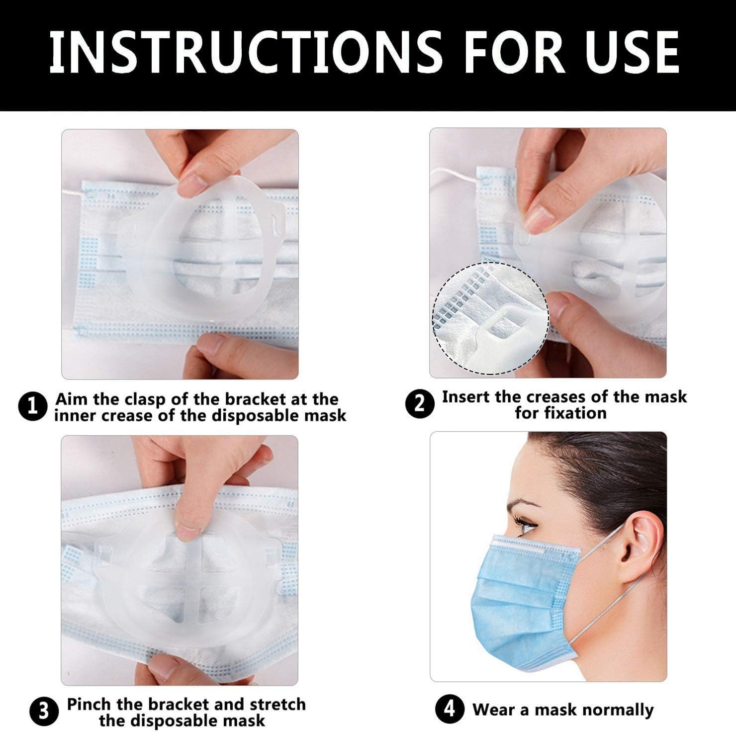 queenfoot 3D Bracket Silicone Inner Support Frame for Comfortable Wearing, Keep Fabric off Mouth to Create More Breathing Space, Reusable Washable 5pcs Clear