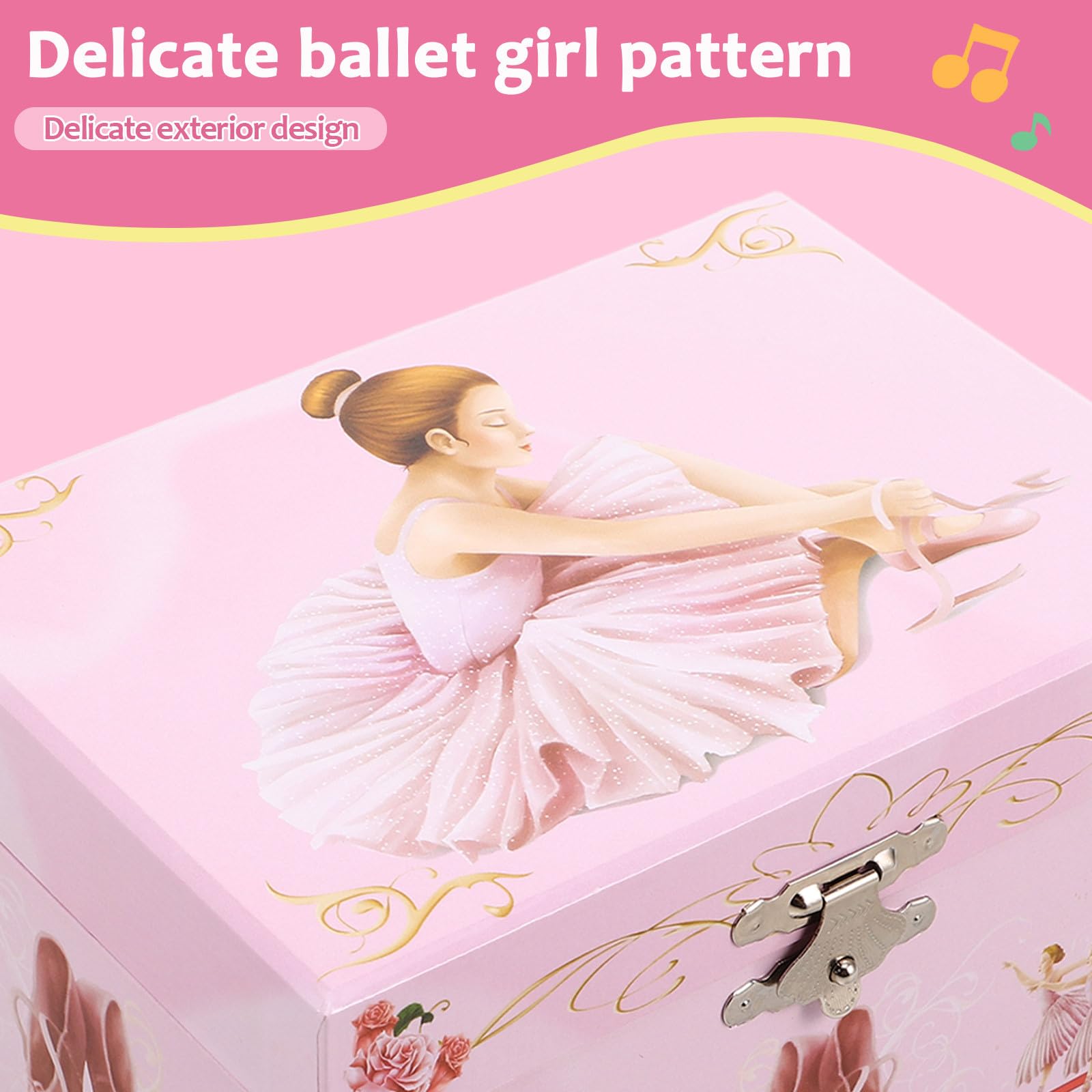 Ciieeo Joyero Musical para Niñas con Bailarina Giratoria de 5 Pulgadas, Caja de Música Ballet Rosa, Almacenamiento de Joyas Compacto, Obsequio Adecuado para Cumpleaños Infantiles