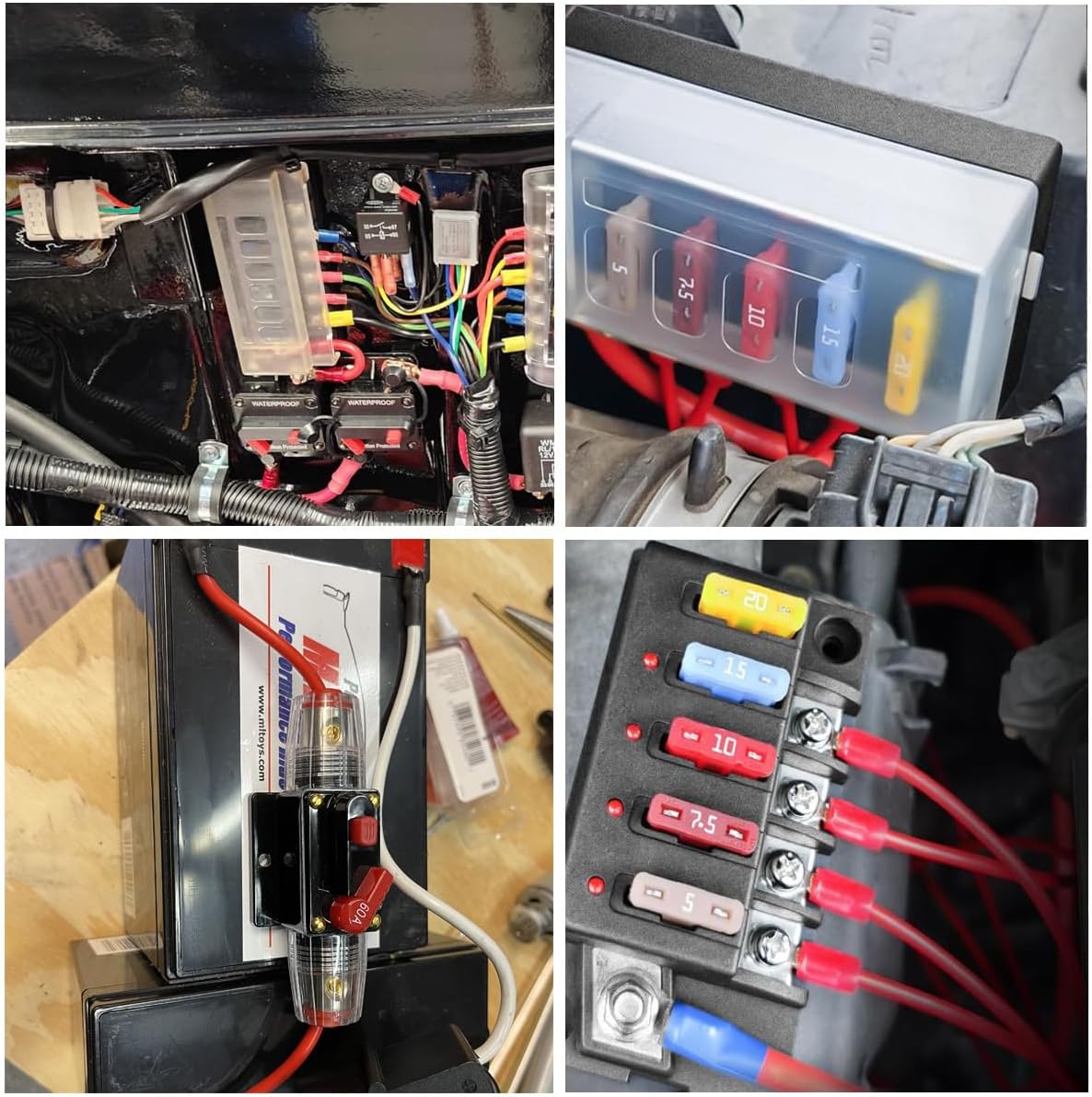 Fuse Box, 12V Fuse Block with 60 Amp Circuit Breaker, Marine Automotive Inline Fuse Holder Switch Blocks Replacement Kit - LED Indicator&Damp-Proof Waterproof Cover, 3-15 AWG 60A Reusable