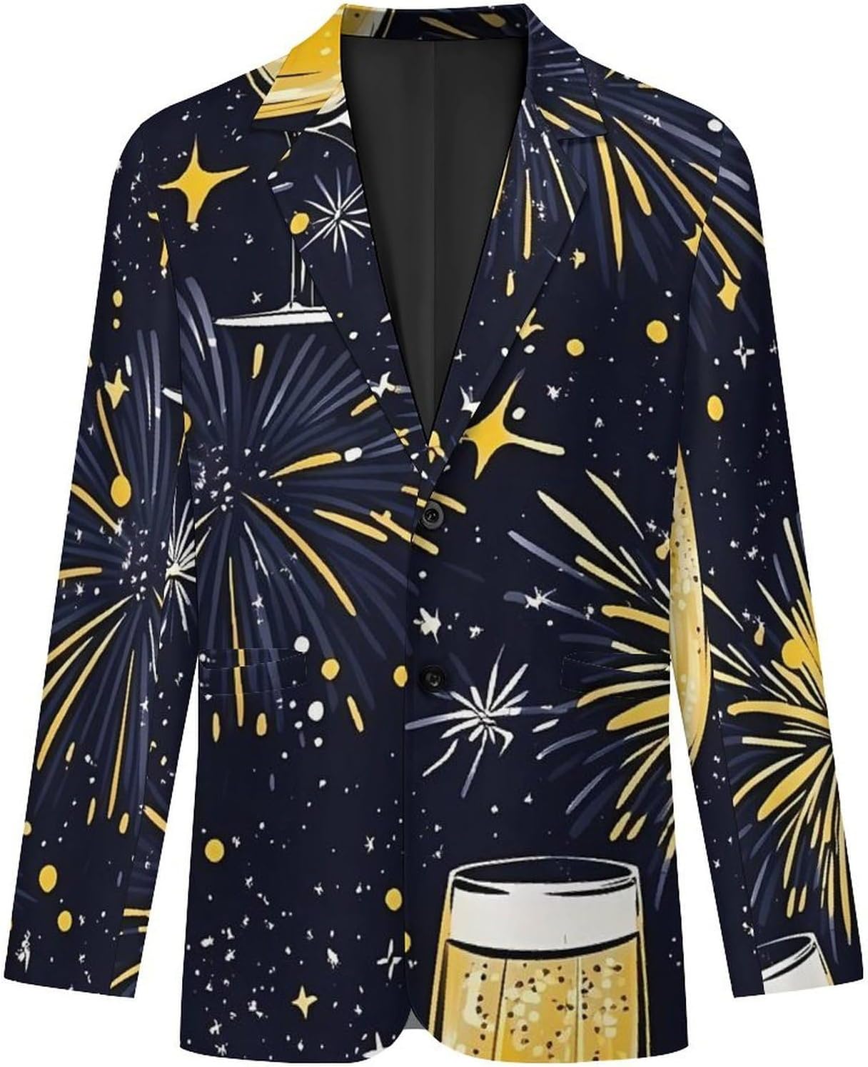 Sparkling Champagne Glasses Firework Fashion Blazer for Men Suit Jackets Lightweight Button Lapel Sport Coats