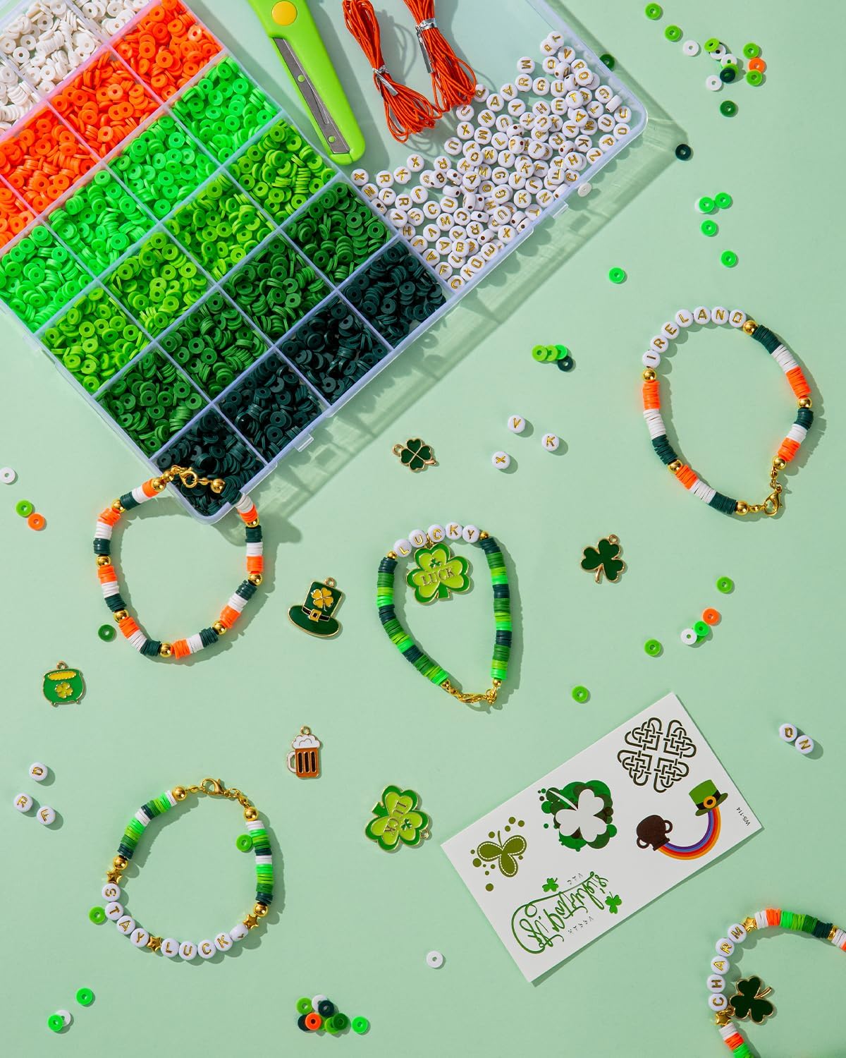 Goldwise St. Patrick’s Day Inspired Adult Jewelry Craft Set – Green, White & Orange Beads with Shamrock & Symbolic Charms for Bracelets, Necklaces & Personalized Accessories - Image 5