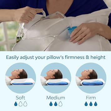 Mediflow Water Pillow with Memory Foam Adjustable Waterbase; One-Piece Foam; Clinically Shown to Reduce Neck Pain; Deep, Uninterrupted Sleep; Side/Back/Stomach Sleepers, Standard/Queen (Single Pack)