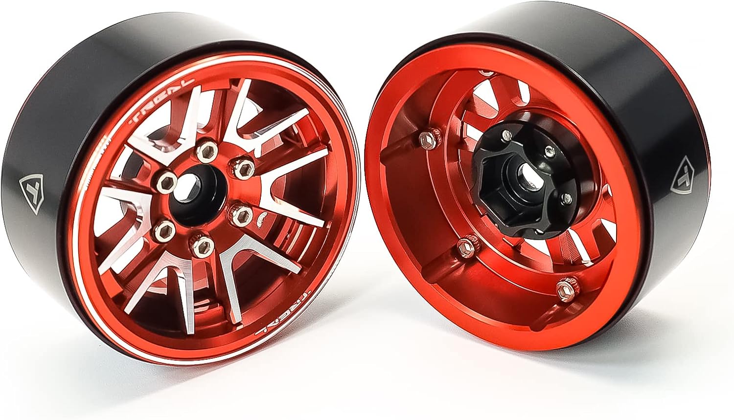 TREAL 1.9" Beadlock Wheel Rims (4pcs) for 1:10 RC Crawler Axial SCX10 III SCX10 II TRX-4 RC Car -Type L (Red)