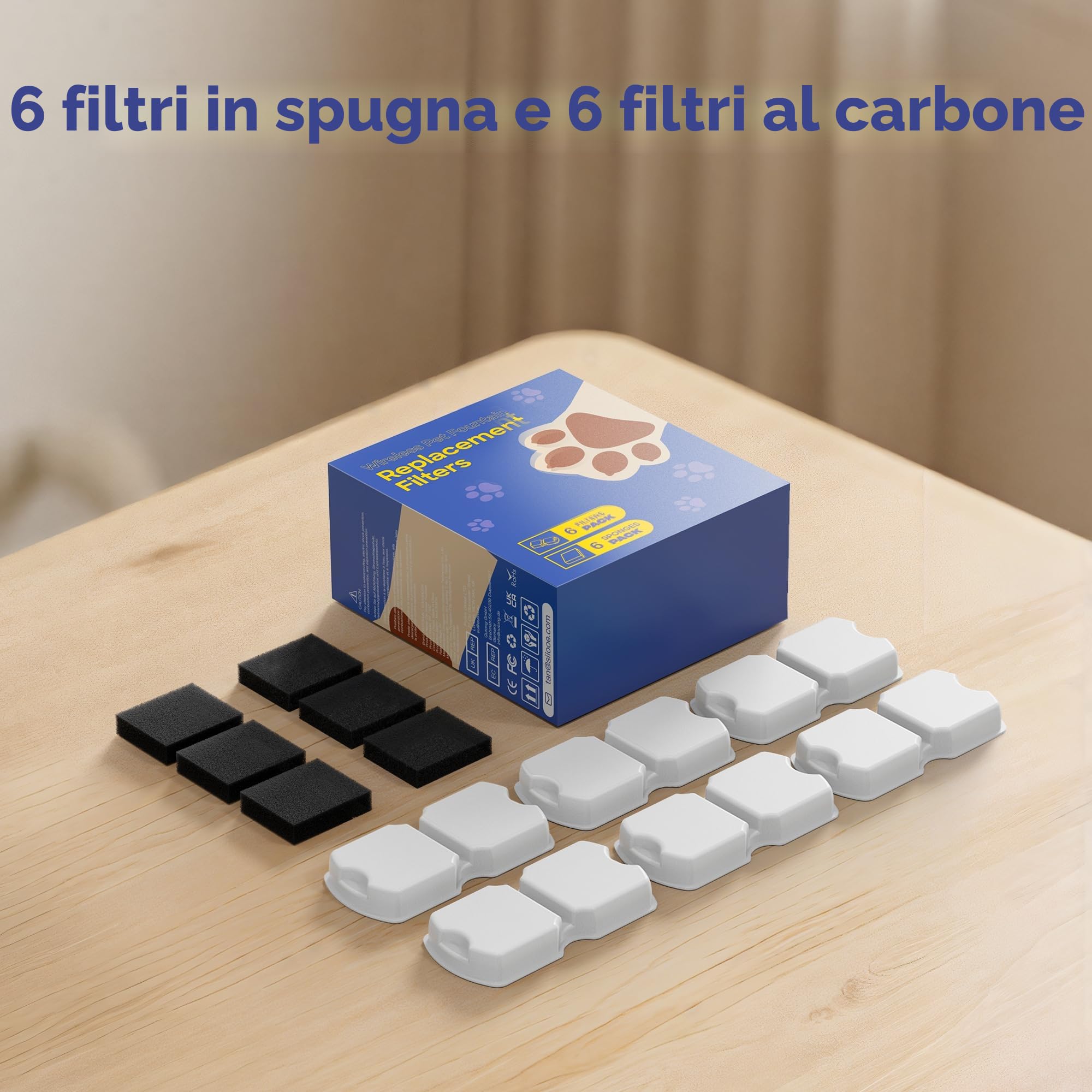 IHOUONE Filtri Fontanella per Gatti: 12 Filtro Fontana Gatto - Distributore Acqua Gatti Filtro - 6 Filtris Fontanella Cani + 6 Spugnas - Aumenti di Materiale - Adatto per Fontana per Cani Acciaio