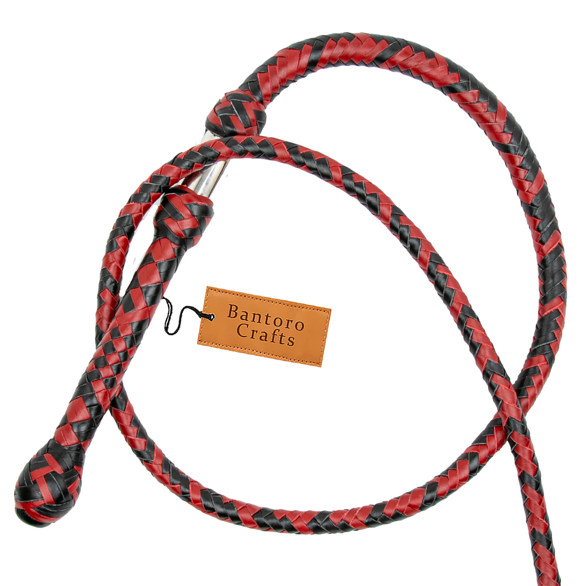 Bantoro Crafts Red & Black Kangaroo Leather Bullwhip – 8ft, 16