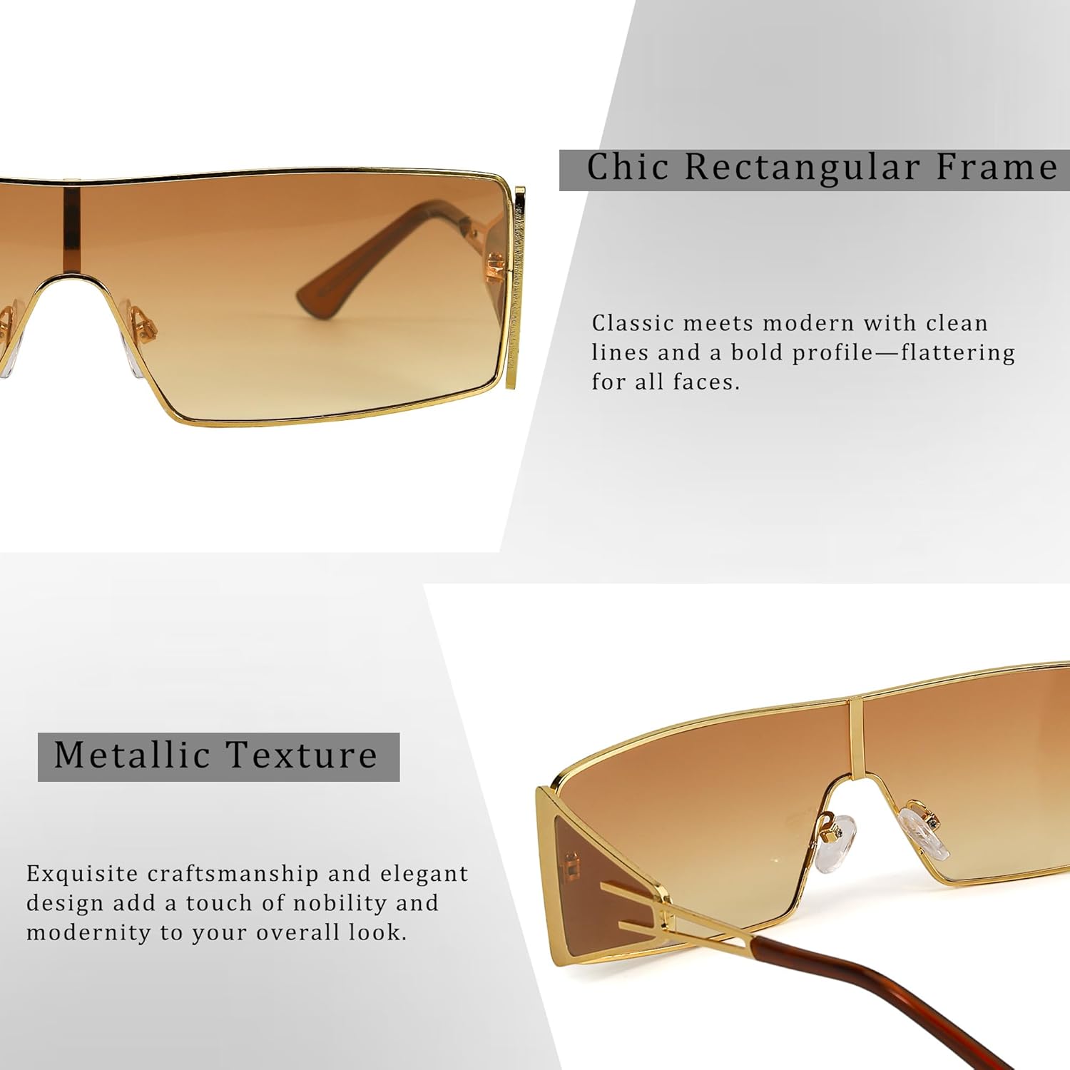 FancyPink Y2K Sunglasses for Women- Retro Rectangular Wrap Around Eyewear-2000S Non-polarized Metal Frame - Image 5