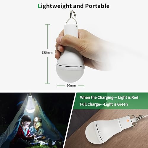Miniatura 6 de Afoskce - Bombillas LED recargables por USB luz portátil de campamento con temporizador remoto 5 modos de iluminación con gancho bombillas
