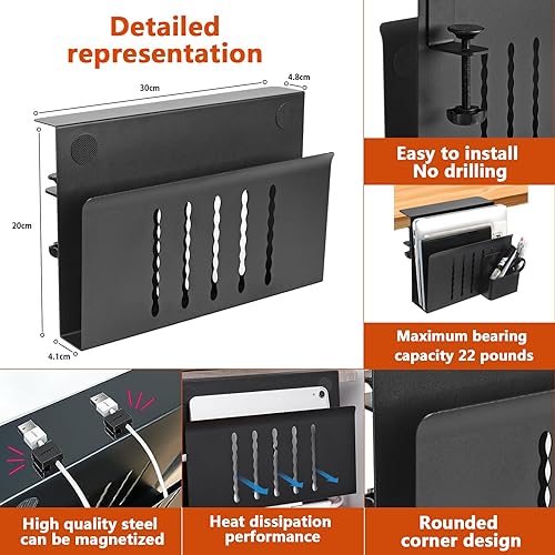 Miniatura 3 de MILEGI Almacenamiento lateral de escritorio, soporte vertical para laptop debajo del escritorio, organizador de escritorio colgante sin taladros,