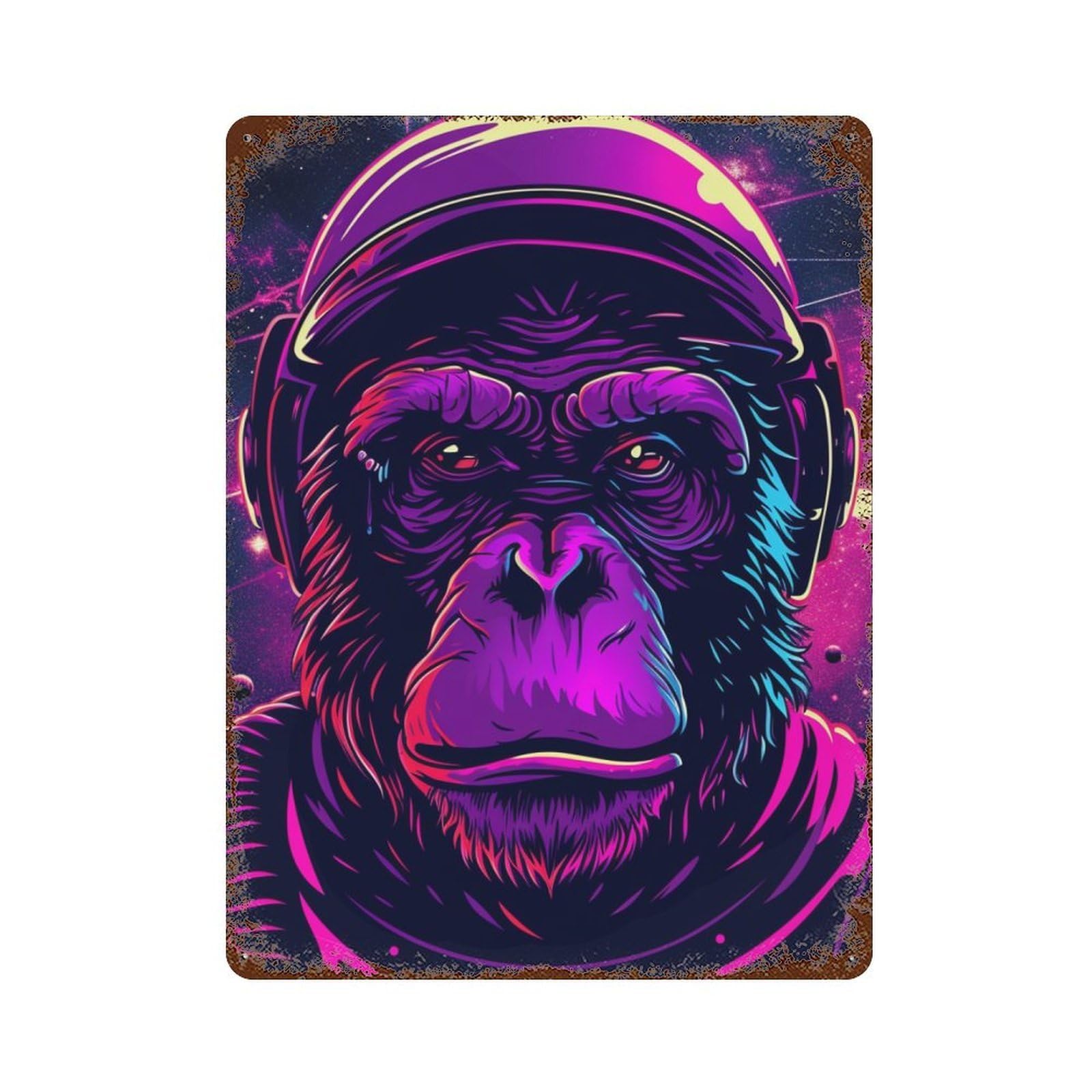 Garage Style Chimp Astronaut Space Art Print Distressed Metal Wall Sign 15.7"x11.8", Shabby Chic Decor for Bar And Workshop