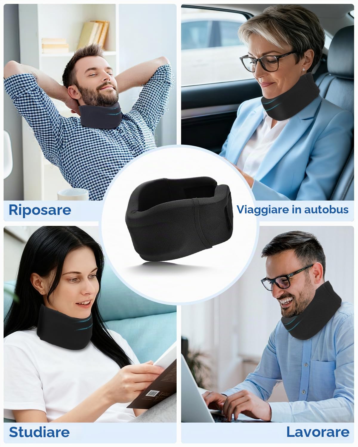 Collare Cervicale Morbido Regolabile – Collare per Dolore al Collo, Allevia la Pressione Vertebrale – Ortopedico Cervicale per Viaggiare, Lavorare, Dormire (Nero,M)