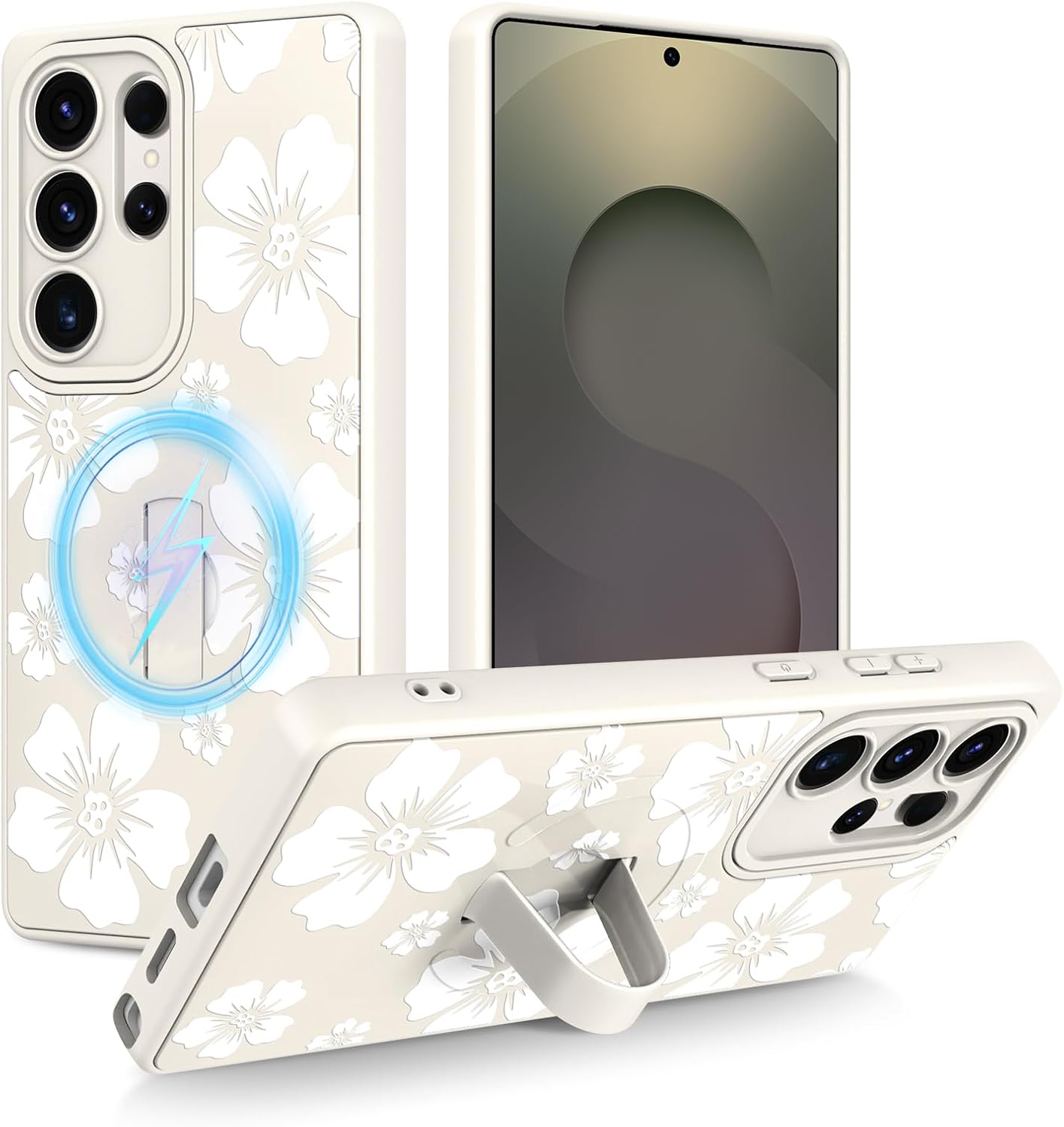 KANGHAR for Samsung Galaxy S26 Ultra Case, Cute Polka Dot Phone Cover with Kickstand & Adjustable Finger Strap, Full Camera Protection, Shockproof Protective Magnetic Cover - Black