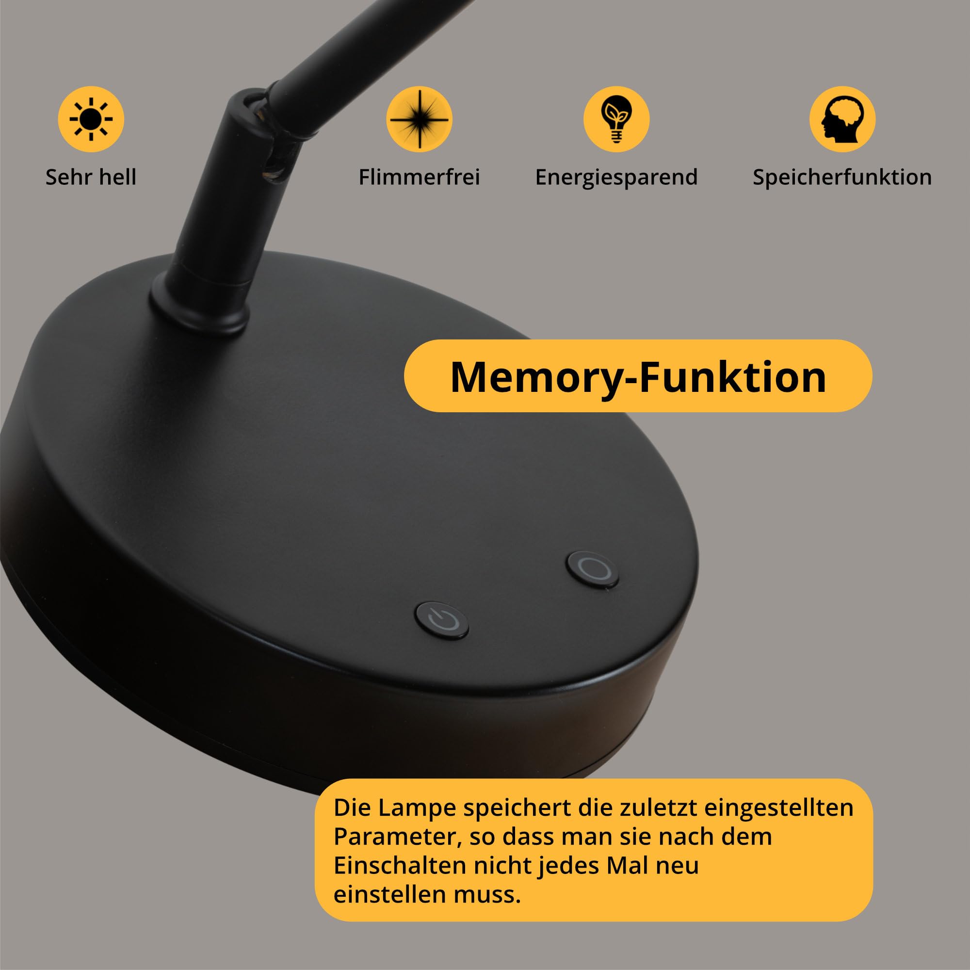 Classic Cantabile SM Lampada per Pianoforte dimmerabile con memory, giunti a sfera, luce calda bianca 78 LED, porta di ricarica, lampada da tavolo nera per leggio.