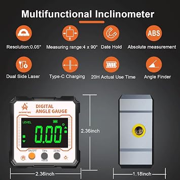 Digital Angle Finder with Electronic Laser,3-in-1 Angle Finder-Electronic Level&Laser Level-Rechargable Digital Angle Gauge Magnetic,Digital Level Box/Protractor for Table&Miter Saw with Fabric Bag