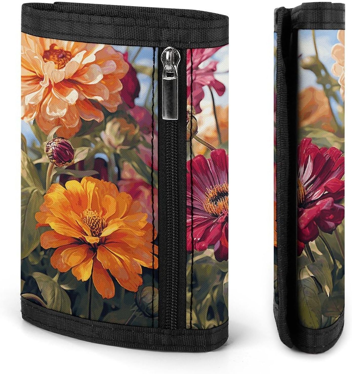 Colorful Spring Summer Flower Trifold Wallets Slim Wallet Novelty Pocket Purse Multiple Card Slots Outdoor Travel Wallet Stylish Durable Wallets For Men Women