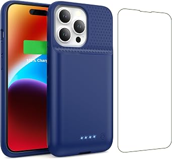 Battery Case for iPhone 14/13/13 Pro 6.1 Inch,Upgraded 7500mAh Ultra-Slim Portable Charging Case Rechargeable Protective Extended Battery Pack for iPhone 14/13/13 Pro Charger Cover-Blue